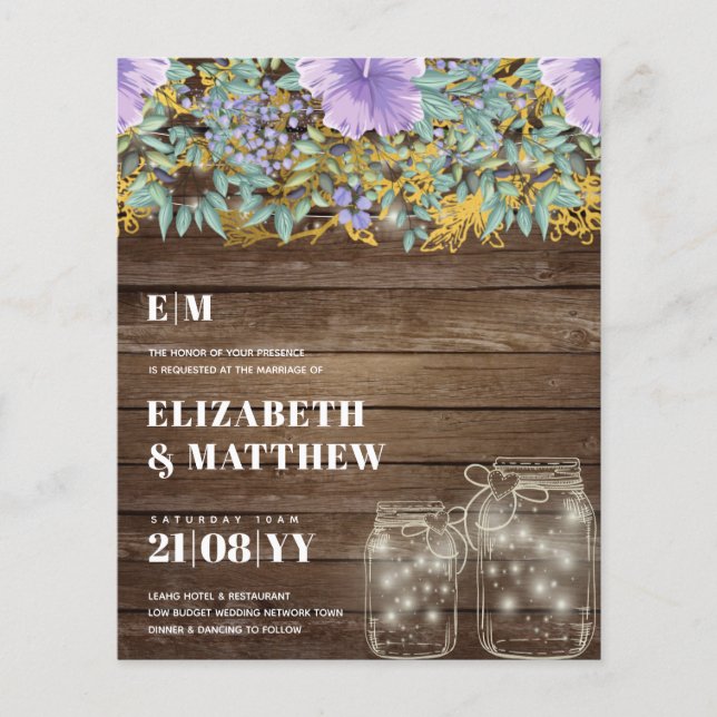 Lowest Budget Wedding FLYERS Purple Flowers (Front)