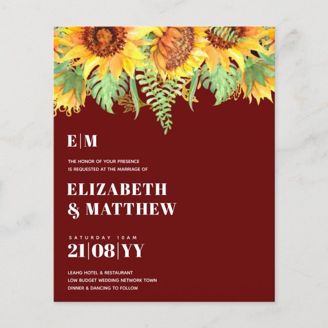 Lowest Budget Wedding FLYERS Sunflowers (Front)