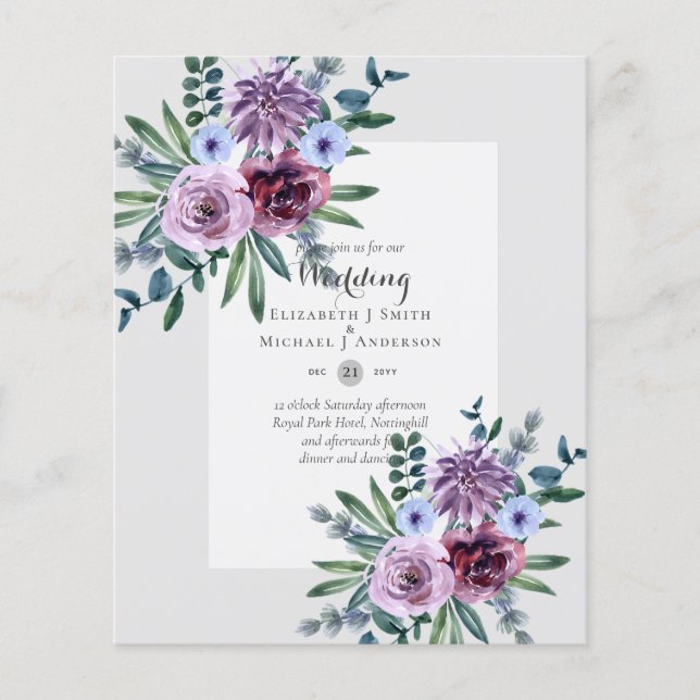 LOWEST BUDGET Wedding Invitations Plum Floral Flyer (Front)