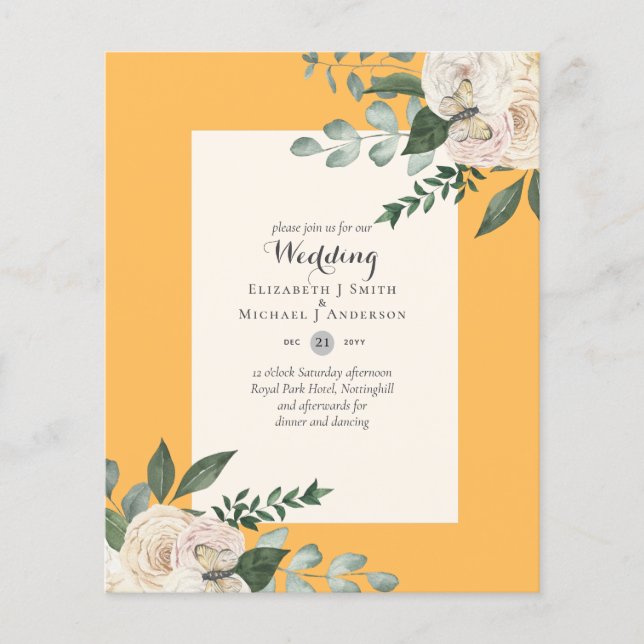 LOWEST BUDGET White Roses Wedding Invitations Flyer (Front)