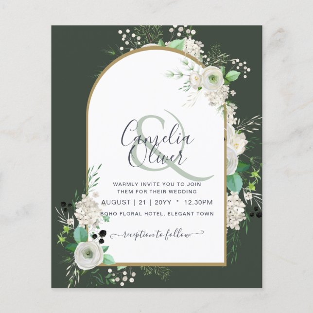 Lowest BUDGET White Roses Wedding Invites Arch Flyer (Front)