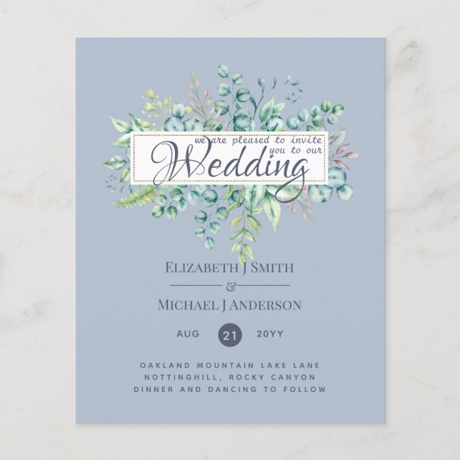 LOWEST PRICED Eucalyptus Dusty Blue Wedding Flyer (Front)