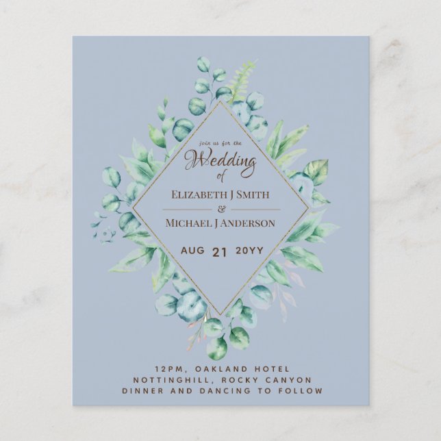LOWEST PRICED Eucalyptus Dusty Blue Wedding  Flyer (Front)