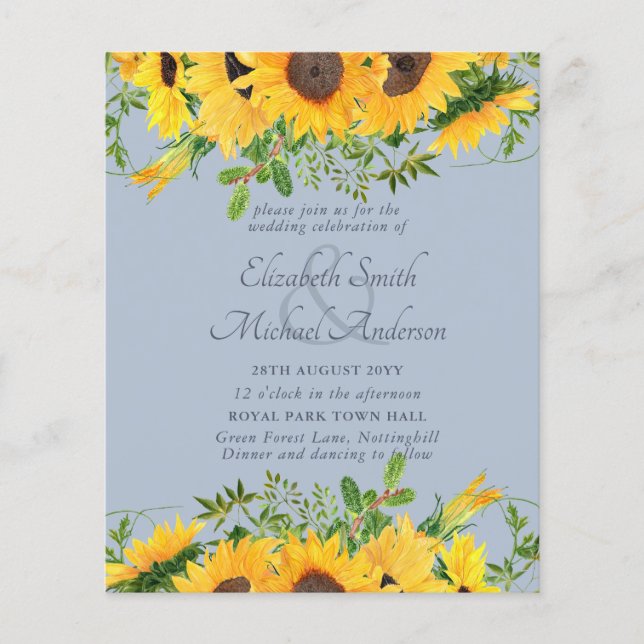 LOWEST PRICED Rustic Sunflower Dusty Blue Wedding  Flyer (Front)