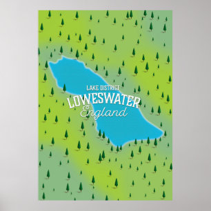 Loweswater Lake, lake district, travel map. Poster