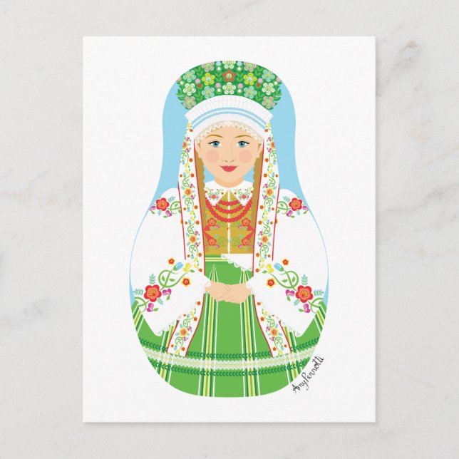 Łowicz Pole Bride Matryoshka Postcard (Front)