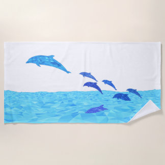 Lowpoly Dolphins Jumping out of Ocean Beach Towel