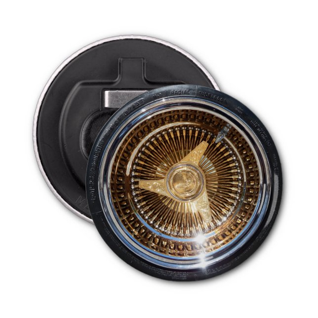 Lowrider Gold Wire Wheels Low Rider Rims Tires Bottle Opener (Front)