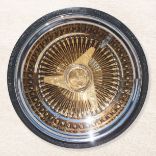 Lowrider Gold Wire Wheels Low Rider Rims Tires Round Paper Coaster