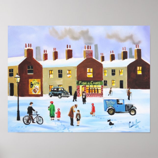 Lowry inspired nostalgic winter street scene poster (Front)