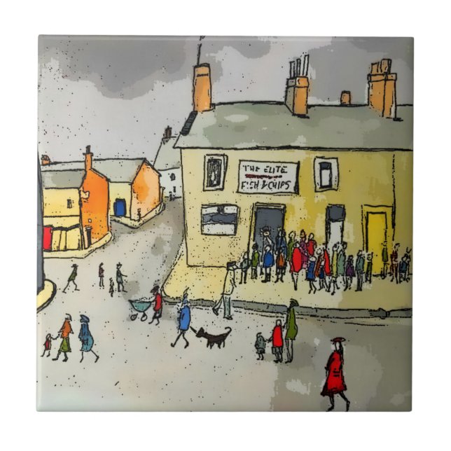 Lowry Style Chippy Chip Shop Ceramic Tile (Front)