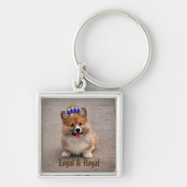 Loyal and Royal Corgi Puppy Photo Key Ring (Front)