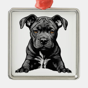 Loyal Black Pitbull Puppy Proud Dog Mum Dad Metal Ornament