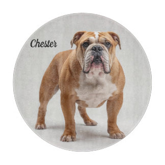 Loyal Bulldog Personalised Round Glass Cutting Boa Board
