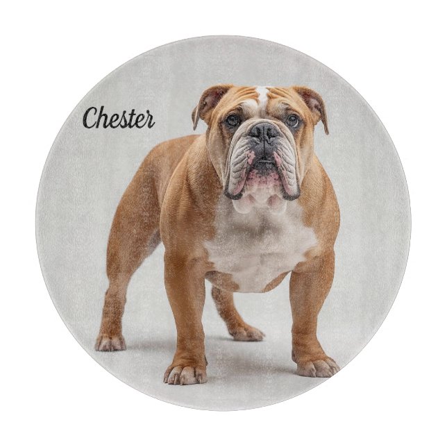 Loyal Bulldog Personalised Round Glass Cutting Boa Cutting Board (Front)