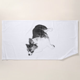 Loyal Dog in Autumn Calm Beach Towel