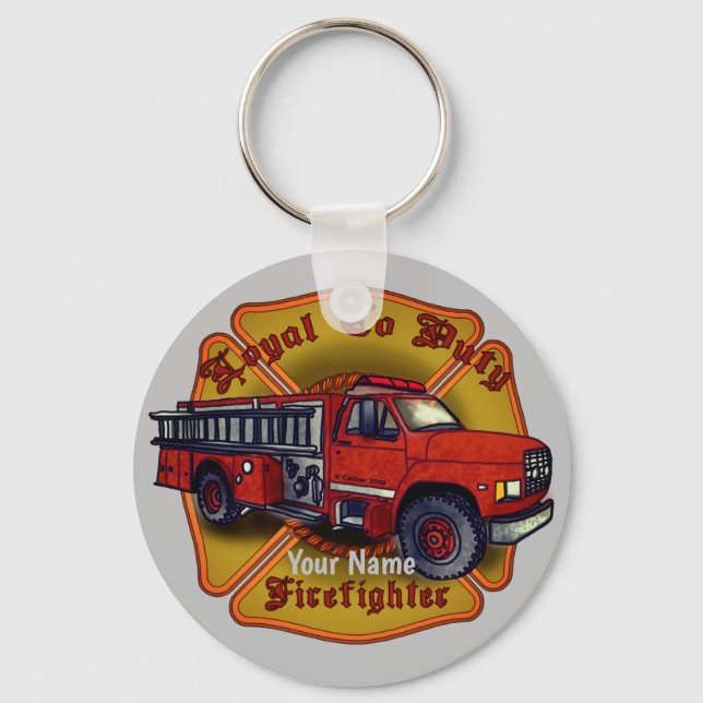 Loyal Firetruck Firefighter Key Ring (Front)