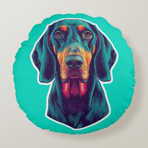 Loyal Glow – Vibrant Bluetick Coonhound Pop Art Round Cushion