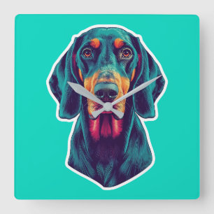 Loyal Glow – Vibrant Bluetick Coonhound Pop Art Square Wall Clock