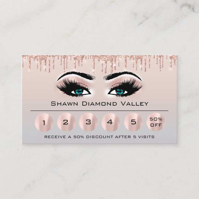 Loyaliy 6 Makeup Aesthetician Eyelash Grey Blue Business Card (Front)