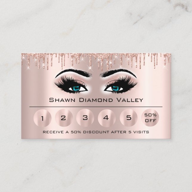 Loyaliy 6 Makeup Aesthetician Eyelash Rose Blue Business Card (Front)