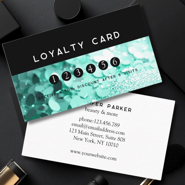 Loyalty 5 Nails Lashes Beauty Glitter Business Card (Loyalty 5 Nails Lashes Beauty Glitter Business Card)