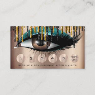 Loyalty  6 Makeup Makeup Eyelash Gold Teal Drips Business Card