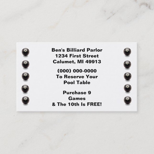 Loyalty Billiard Punch 8 Ball eight pool hall card (Front)