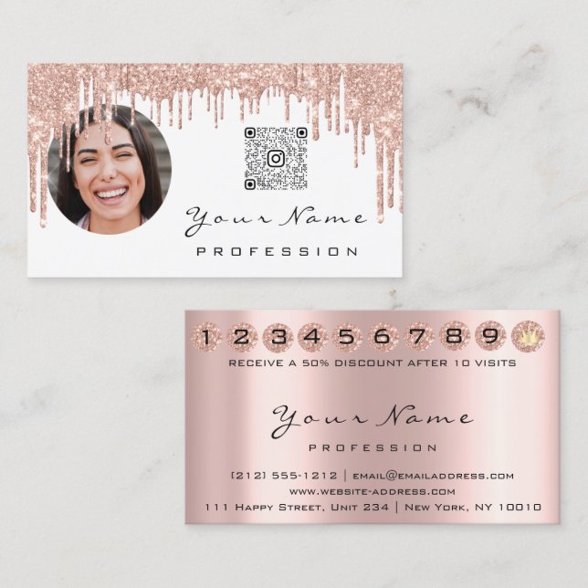 Loyalty Card 10 Punch Golden Crown Rose QR Photo (Front/Back)