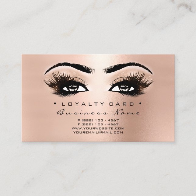 Loyalty Card 6 Beauty Salon Lash Rose Gold Pink (Front)