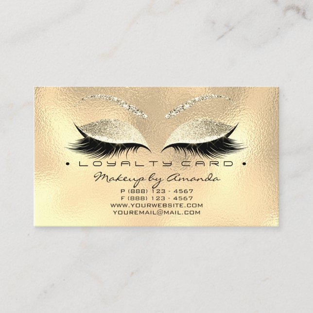 Loyalty Card 6 Beauty Salon Lashes Champaigne Gold (Front)