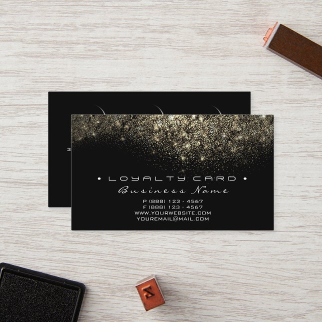 Loyalty Card 6 Beauty Salon Lashes Gold Glitter (Front/Back In Situ)