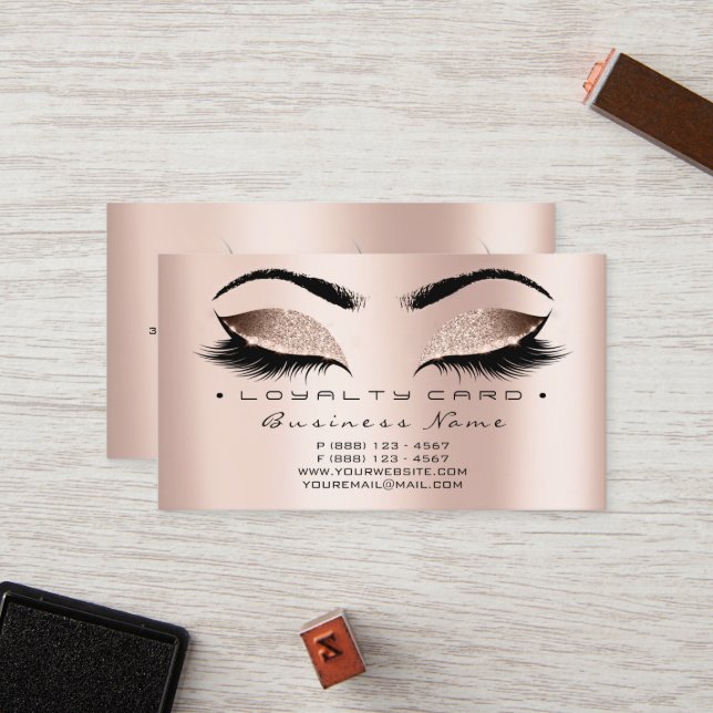 Loyalty Card 6 Beauty Salon Lashes Rose Gold Glam (Front/Back In Situ)