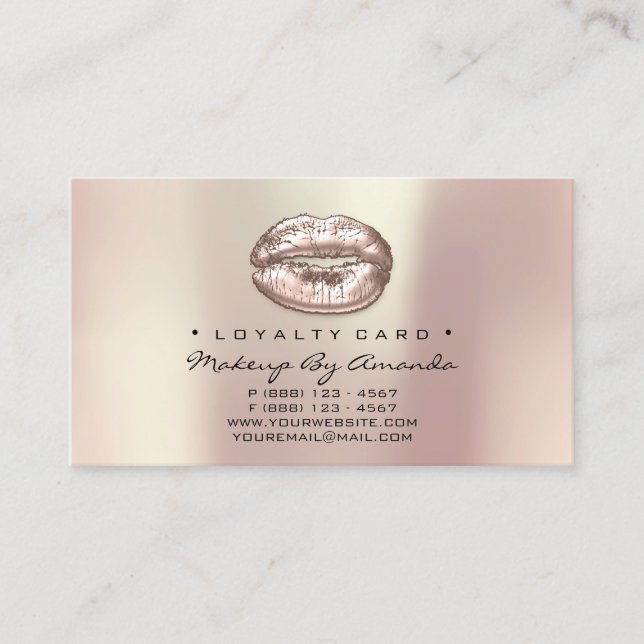 Loyalty Card 6 Beauty Salon Lips Gold Makeup Pearl (Front)