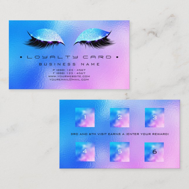 Loyalty Card 6 Beauty Salon Makeup Glass Miami (Front/Back)