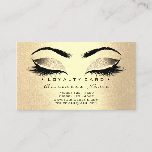 Loyalty Card 6 Lash Sepia Gold Crown Glitter (Front)