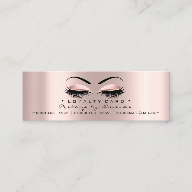 Loyalty Card 6 Punch Makeup Heart Rose Gold Small (Front)