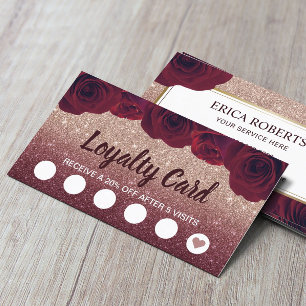 Loyalty Card Elegant Floral Burgundy Rose Gold