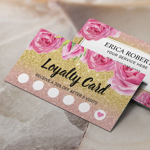 Loyalty Card   Elegant Floral Modern Gold Glitter