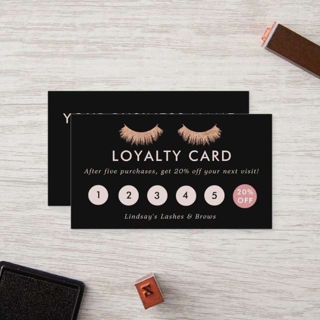 Loyalty Card Eyelashes Makeup Artist Rose Gold (Front/Back In Situ)