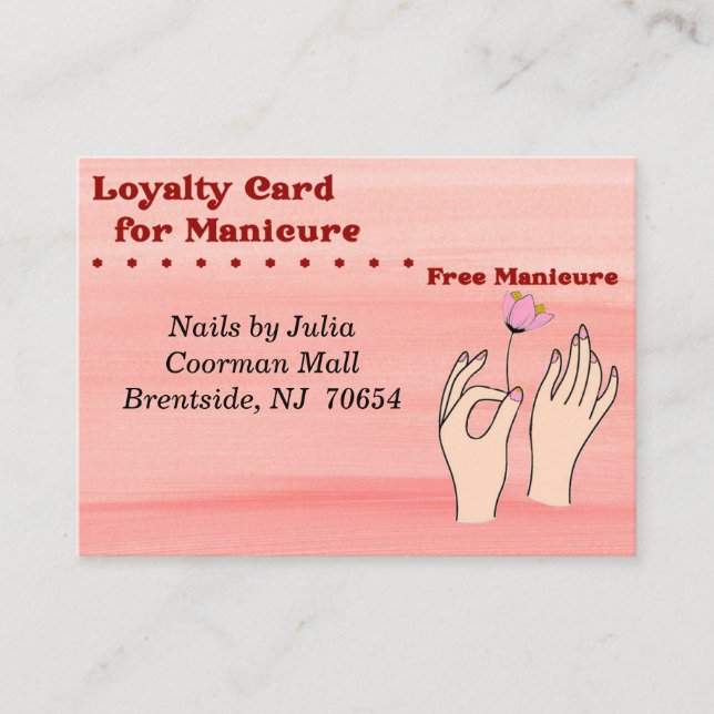 Loyalty Card for Free Manicure in Peach (Front)