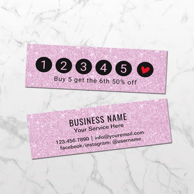 Loyalty Card | Modern Pink Glitter 6 Punch (Creator Uploaded)