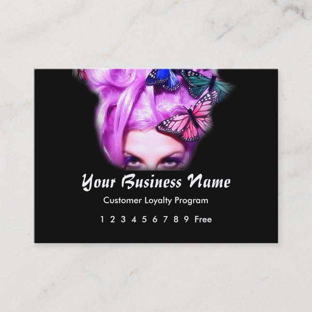 Loyalty Card :: Purple Hair Butterfly Lady (Front)