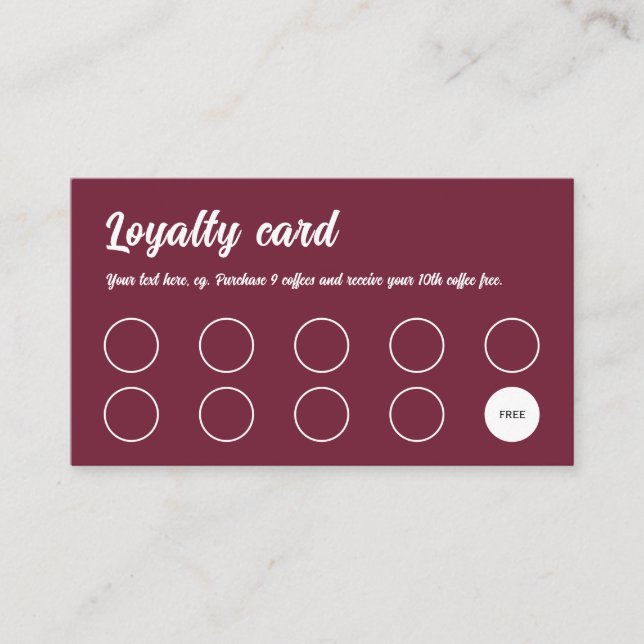 Loyalty Card, Retro professional burgundy red Card (Front)