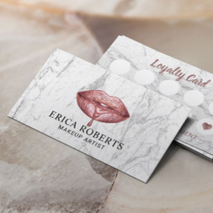 Loyalty Card  Rose Gold Dripping Lips White Marble