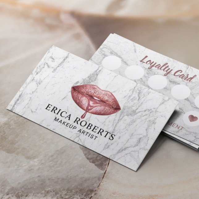 Loyalty Card |Rose Gold Dripping Lips White Marble (Creator Uploaded)