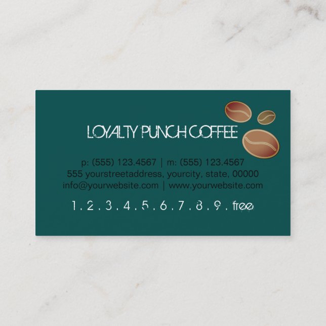 Loyalty Coffee Punch Deep Jungle Green Background Card (Back)