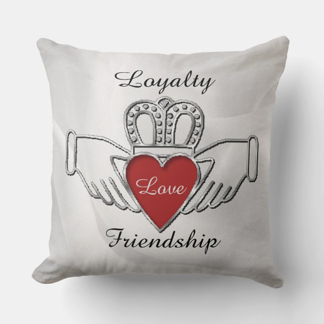 Loyalty Love Friendship Claddagh White Pillow (Front)