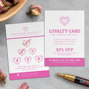 Loyalty love promotion seventh visit 20% off pink business card