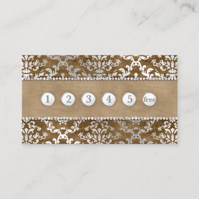 Loyalty Punch Card Coffee Camel Glimmer Damask (Front)